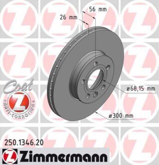 Диск тормозной (передний) VW Sharan/Ford Galaxy 95-10 (300x26) (с покрытием) (вентилированный)) zimmermann 250.1346.20