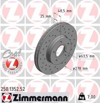 Диск тормозной zimmermann 250.1352.52