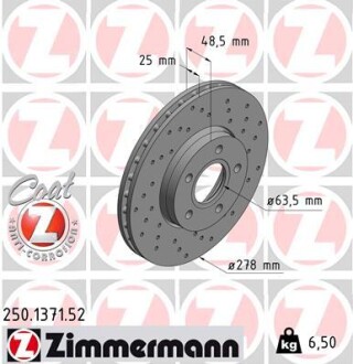 Диск тормозной zimmermann 250.1371.52