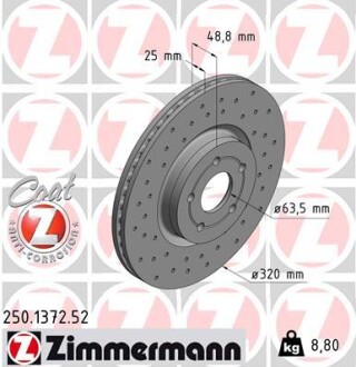 Диск тормозной zimmermann 250.1372.52