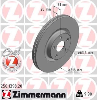 Диск тормозной zimmermann 250.1398.20