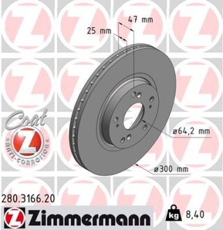 Диск гальмівний zimmermann 280.3166.20