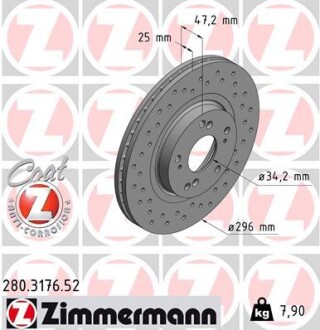 Диск гальмівний zimmermann 280.3176.52