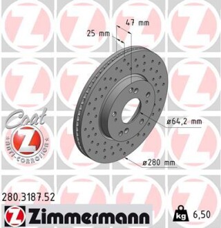 Диск тормозной zimmermann 280.3187.52