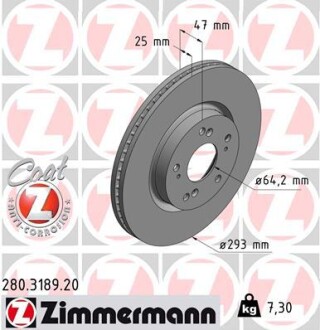 Диск тормозной передний zimmermann 280.3189.20