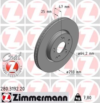 Диск тормозной zimmermann 280.3192.20