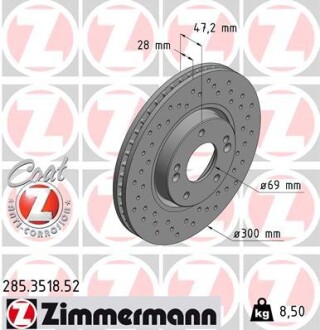 Диск тормозной zimmermann 285.3518.52