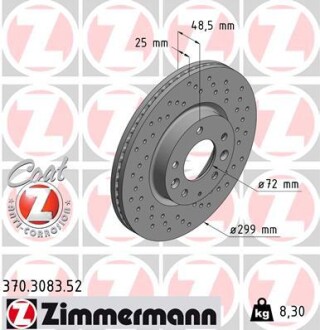 Диск тормозной zimmermann 370.3083.52