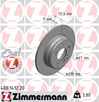 Диск тормозной zimmermann 400.1412.20