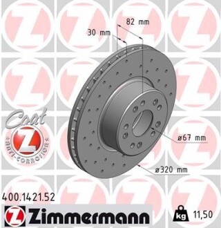 Диск тормозной zimmermann 400.1421.52