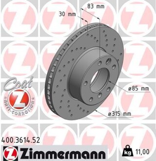 Диск гальмівний zimmermann 400.3614.52