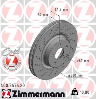 Диск тормозной zimmermann 400.3636.20