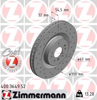 Диск гальмівний zimmermann 400.3649.52