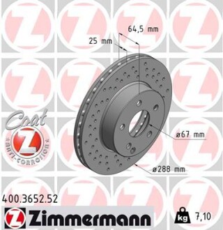 Диск тормозной zimmermann 400.3652.52