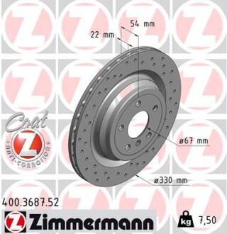 Диск тормозной zimmermann 400.3687.52