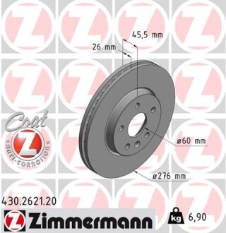 Диск тормозной zimmermann 430.2621.20