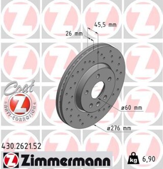 Диск тормозной zimmermann 430.2621.52