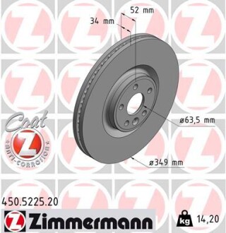 Диск тормозной zimmermann 450.5225.20