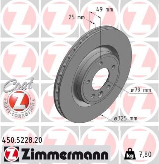 Диск тормозной (задний) Land Rover Discovery V 16-/ Range Rover 12- (325x25) Coat Z zimmermann 450.5228.20