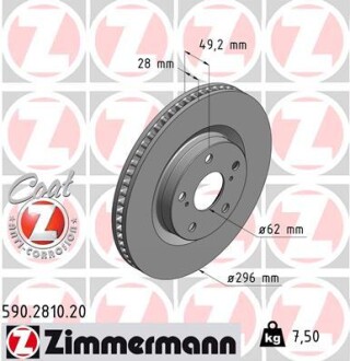 Диск тормозной zimmermann 590.2810.20