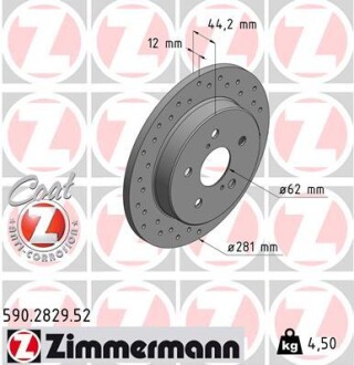 Диск тормозной zimmermann 590.2829.52