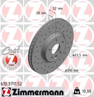 Диск гальмівний zimmermann 610.3711.52